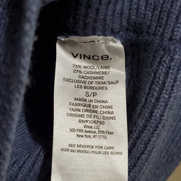 VINCE Blue Wool Cashmere funnel neck sweater size Small - Picture 5 of 5
